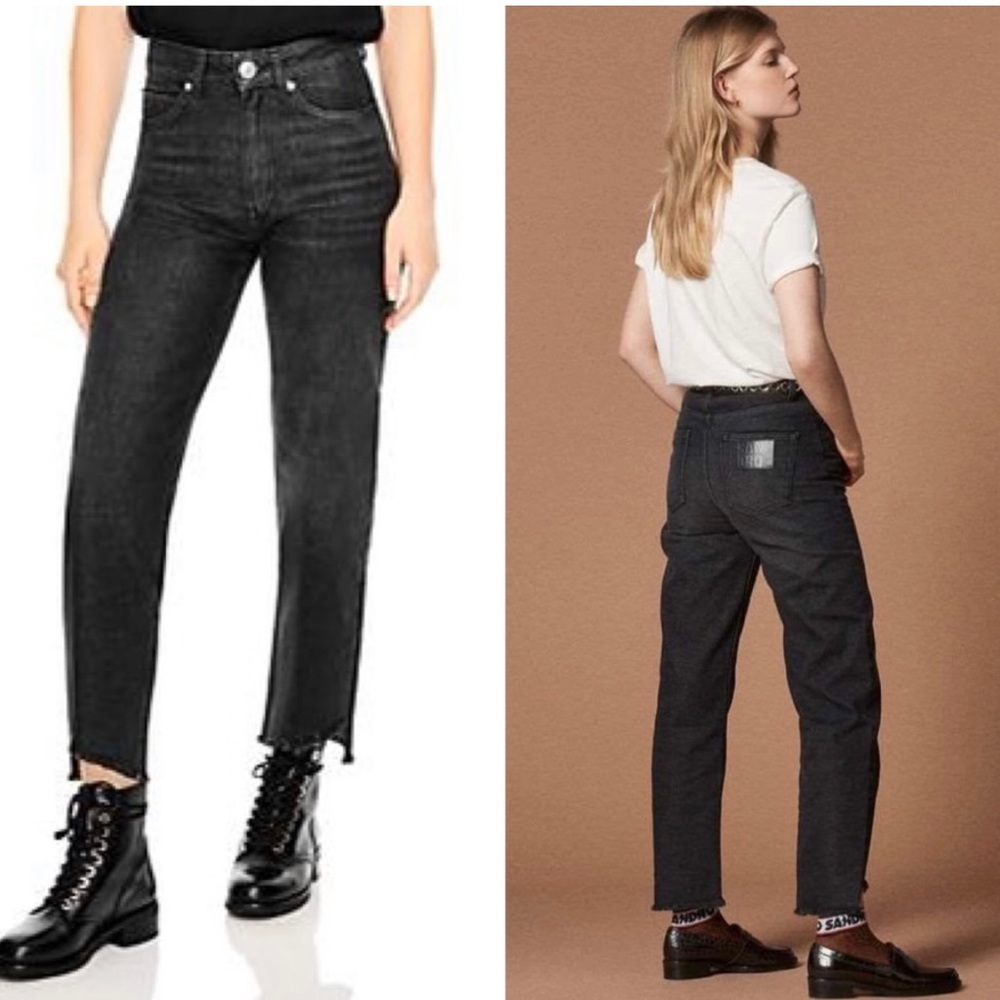 Sandro Theatre Frayed Step-Hem Jeans - Black